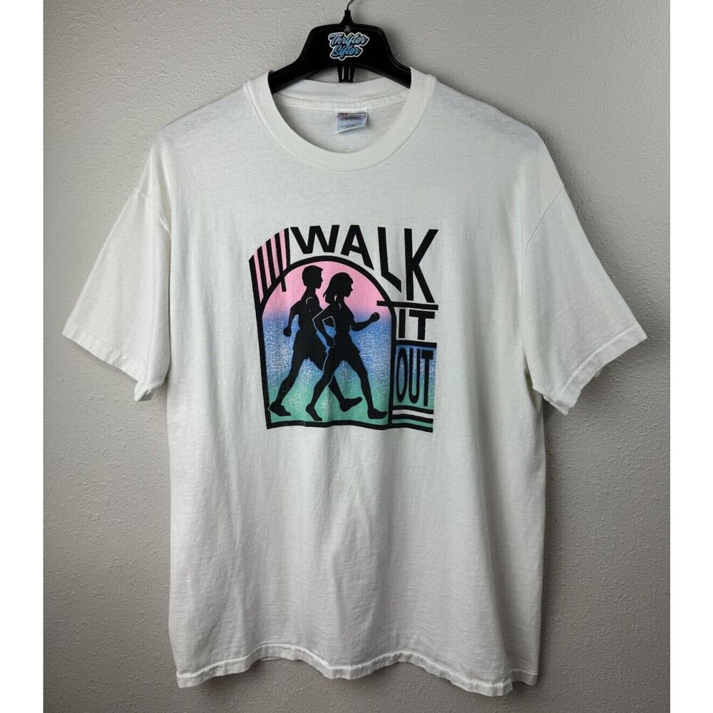 Vintage XL Walk It Out Walking Marathon Single Stitch White Shirt